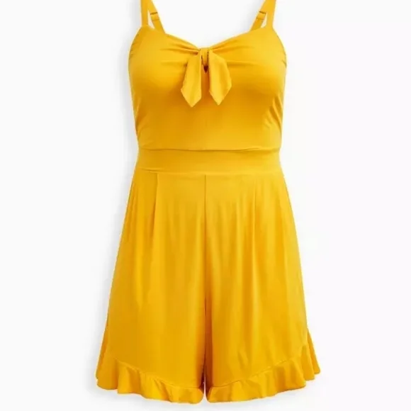 Torrid Yellow Challis Tie-Front Romper- Size 1x - Picture 5 of 11
